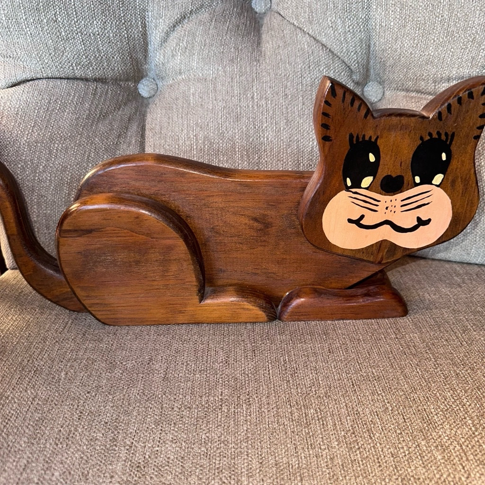 Vintage Wooden Cat Shelf Sitter Room Decor Retro MCM